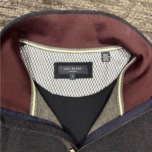 Ted Baker Men's Black and Burgundy Zip-Up Sweater